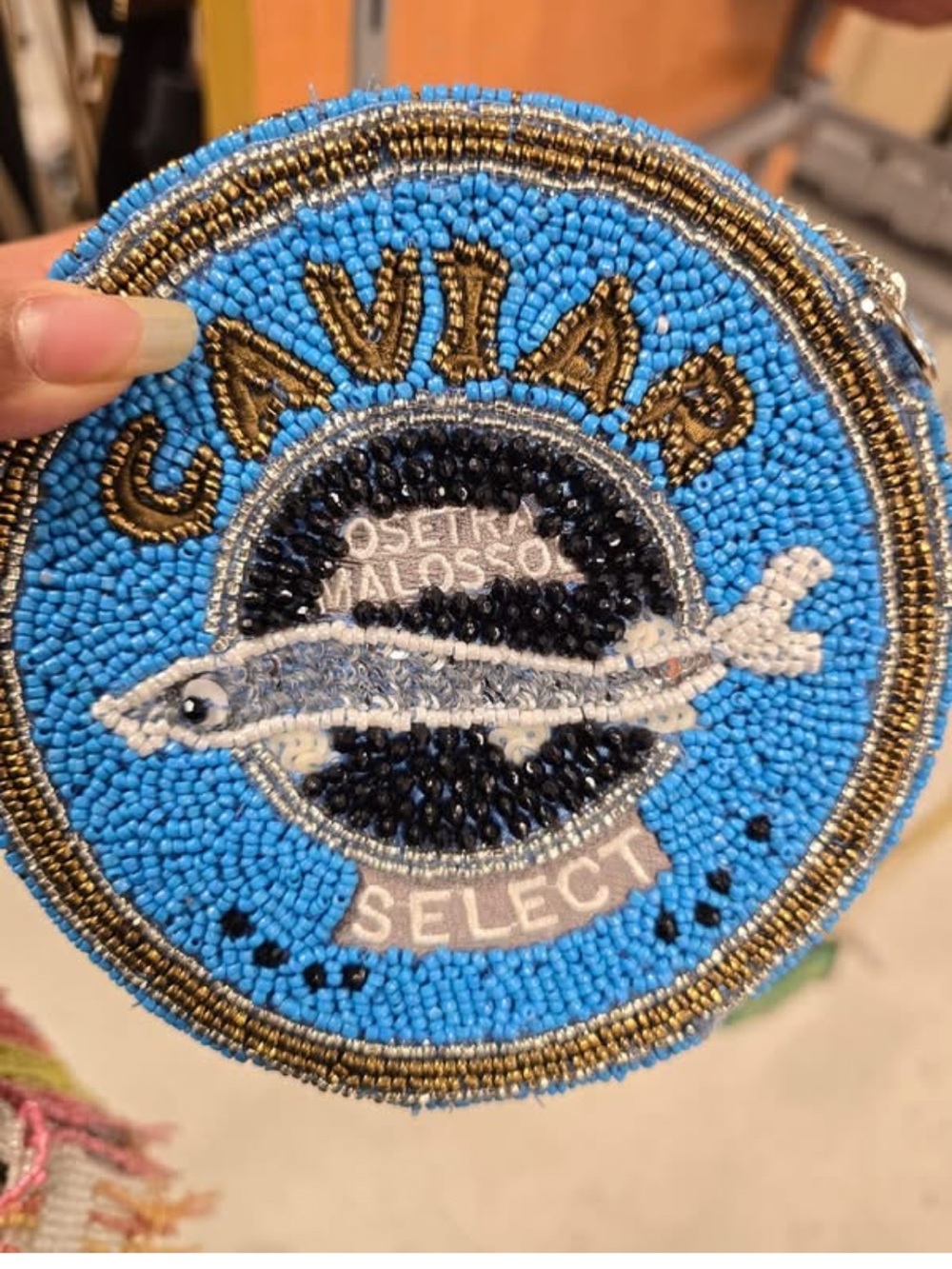 Caviar Select Beaded Coin Pouch - Blue